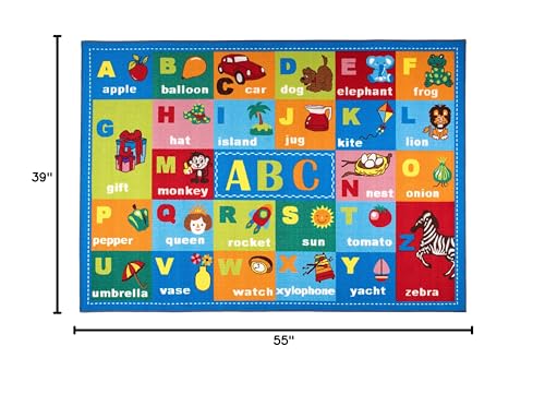 Rugshop Kids Educational Learning Alphabet Symbols Non Skid (Non Slip) Area Rug 3'3" x 4'7" Multi