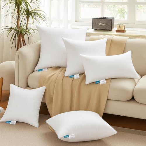Oubonun 18 x 18 Throw Pillow Inserts - Soft, Plush & Decorative Down Alternative Pillows for Couch Sofa Bed, Machine Washable - White, Pack of 2