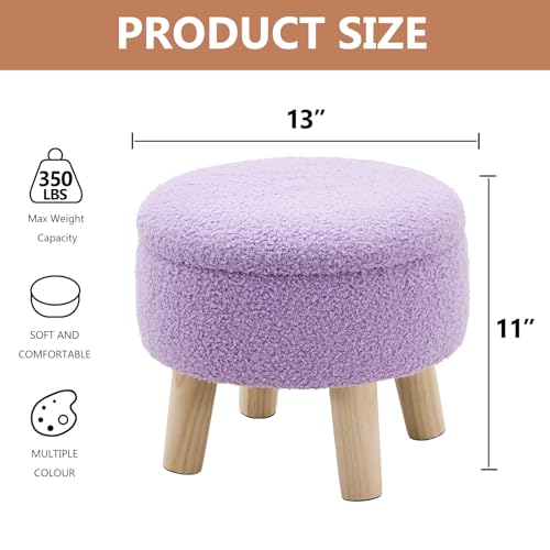 Wimarsbon Round Storage Ottoman,Footstool with Padded Seat and Wood Legs