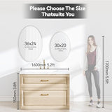 SCWF-GZ 20x30 Oval Mirror Round Full Length Wall Mounted Hanging or Against Wall Metal Aluminum Alloy Frame Dressing Make-up Mirrors for Entryway Bedroom Bathroom Living Room 30 20 inch Silver