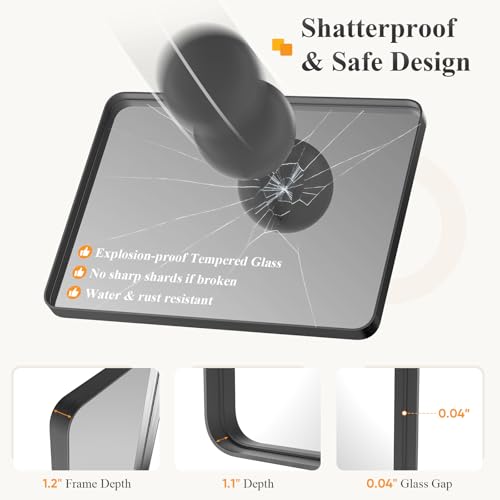 Sweetcrispy Bathroom Wall Mirror, 36x24 Inch Wall Mount Mirror for Over Sink, Modern Rounded Rectangle Vanity Mirrors with Matte Metal Framed, for Home Decor, Living Room, Bedroom, Black
