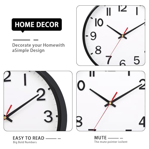 Wall Clocks Battery Operated 8 inch Modern Wall Clock,Silent Non Ticking Wall Clock for Living Room Bedroom Kitchen Office Classroom Decor (White and Black)