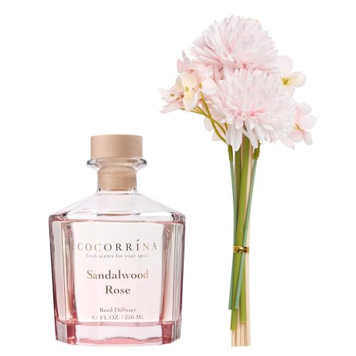 COCORRÍNA Reed Diffuser - Sandalwood Rose 8.5 Fl.oz Flower Reed Diffuser Set with 8 Sticks, Home Fragrance Reed Diffuser for Home Bedroom Office Bathroom Shelf Decor (Master Collection)