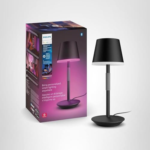 PHILIPS Hue Go Smart Portable Table Lamp, 1 Pack, Black, White and Color Ambiance LED Color-Changing Light, Smart LED Lamp For Indoor and Outdoor Use, Control with Hue App or Voice Assistant