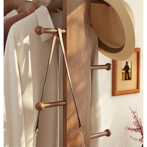 Decorative Wooden Full-Length Mirror Home Bedroom Rotating Floor-Standing Dressing with Clothes Rack for Living Room