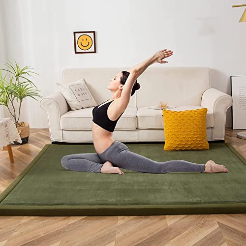 MAXYOYO Play Mat, 1.2" Thick Memory Foam Soft Padded Carpet with Non-Slip Backing, 3x5 ft Japanese Tatami Rug Living Room for Kids, Toddler, Children, Nusery(Olive Green)