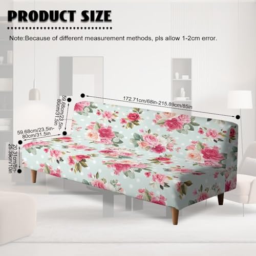 Flower Futon Cover Stretch Sofa Bed Covers Washable Armless Sofa Slipcover Couch Slip Cover Elastic Furniture Protector for Home Dogs Cats Pets