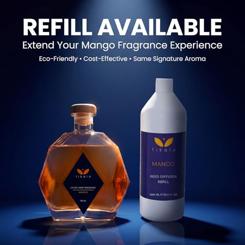 Reed Diffuser Refill – Mango Scent – 33.8 FL OZ (1 Liter) – Long-Lasting Home Fragrance Refill – for Crystal Reed Diffusers