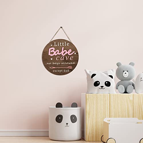 Little Babe Cave Door Sign Wood Baby Girl Nursery Decor Little Girl Nursery Room Wall Art for Bedroom Living Room Hanging Rustic Woodland Decor