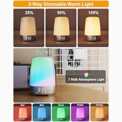 Touch Wake Up Night Light with Sunrise Simulation Alarm Clock, 3 Ways Dimmable Warm White Bed – lifestyle view