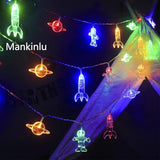 Children's Room LED String Lights with Remote 20 LED 11 FT 8 Modes Battery Operated Space String Lights with Rocket Spaceship Astronaut Pendants Holiday Party Lights for Kids Room Multicolor