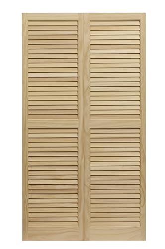 LTL Home Products SHL55 Exterior Solid Wood Louvered Window Shutters, 15" x 55", Unfinished Pine