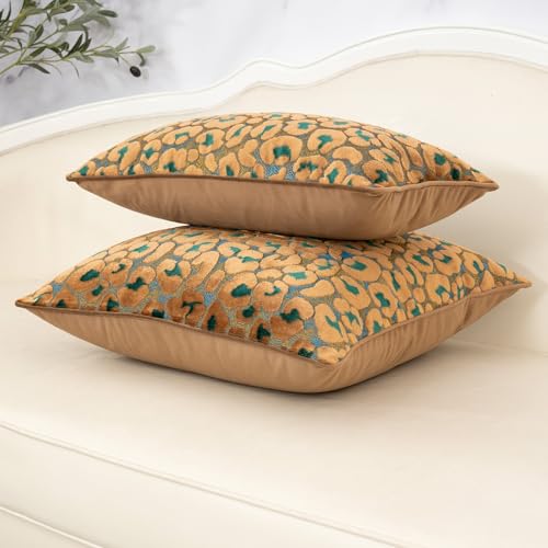 Alerfa Green Brown Floral Throw Pillow Cover 12 x 20 Inch Cut Velvet Rectange Luxury Decorative Lumbar Pillow Cover for Couch Living Room Bedroom