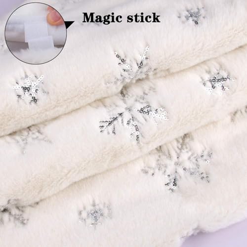 48inch White Christmas Tree Skirt Tree Carpet Blanket, Soft 4ft Xmas Christmas Tree Blanket with Silver Snowflake White Faux Fur Carpet for Christmas Holidays