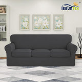ISSUNTEX 4 Pieces High Stretch Thicken Couch Covers, Soft Sofa Slipcover for 3 Separate Cushion , Jacquard Fabric Elastic Furniture Protector for Dogs (Sofa, Dark Gray)