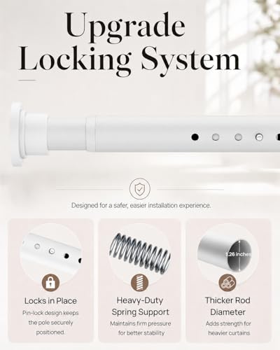 ALLZONE Tension Curtain Rods for Windows 66 to 120 Inches, White Curtain Rods No Drilling, Heavy Duty Extra Long Tension Rod for Curtains, Outdoor Curtains Rod for Patio, Bedroom