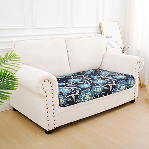 hyha Printed Couch Cushion Covers, Floral Sofa Covers Washable for 2 Cushion Couch, Stretch Pattern Outdoor Cushion Covers for Patio Furniture with Elastic Bottom(Medium, Bluebell)