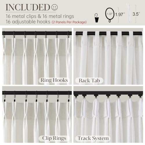 Pinch Pleated Linen Curtains 90 Inches Long for Living Dining Room Bedroom 2 Panel Set Natural Cream Birch Pinch Pleat Curtain 90 Inch Neutral Boho Floor to Ceiling Curtains Semi Sheer Linen Drapes