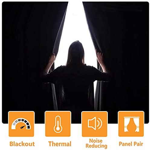 Hiasan Grommet Blackout Curtains for Bedroom, 42 x 63 Inches Length - Thermal Insulated & Light Blocking Window Curtains for Living Room, 2 Drape Panels Sewn with Tiebacks, Dark Grey