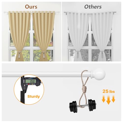 White Curtain Rods for Windows 28 to 48 Inch, Heavy Duty Curtain Rod Set with Brackets, Decorative Adjustable Curtain Rods for Bedroom, Living Room, 5/8" Metal Drapery Rod