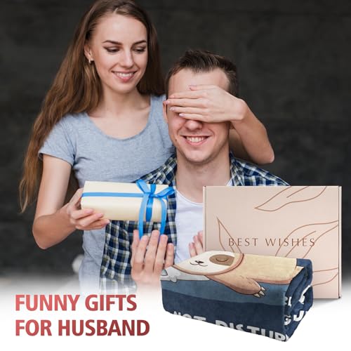 Leebbsin Funny Gifts for Husband Fathers Day, Husband Birthday Gift, Husbands is Charging Sloth Blanket, Anniversary Wedding Gifts for Husbands from Wife, Gift for Him Christmas 60" x 50"