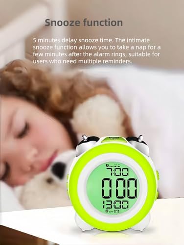 Super Loud Alarm Clock, Twin Bell Battery Operated with Snooze Function, Silent Mode, Backlight Display, Date and Week Calendar, Retro Ringing Design, Suitable for Home Office (Red)