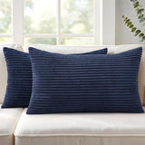 Mecatny Corduroy Decorative Throw Pillow Covers 12x20 Set of 2 Deep Blue