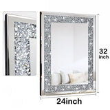 QMDECOR Crystal Crush Diamond Rectangle Silver Mirror for Wall Decoration 24x32inch Wall Hang Frameless Mirror Acrylic Diamond Decor.