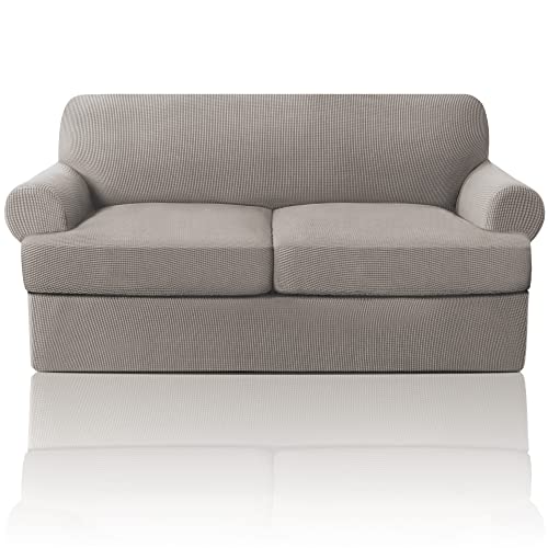 PrinceDeco Stretch Loveseat Sofa Cover Bundle T Cushion Loveseat Slipcover, Taupe