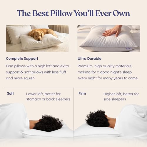 FluffCo Down Alternative Bed Pillows - Standard/Queen Size, Soft (2 Pack)