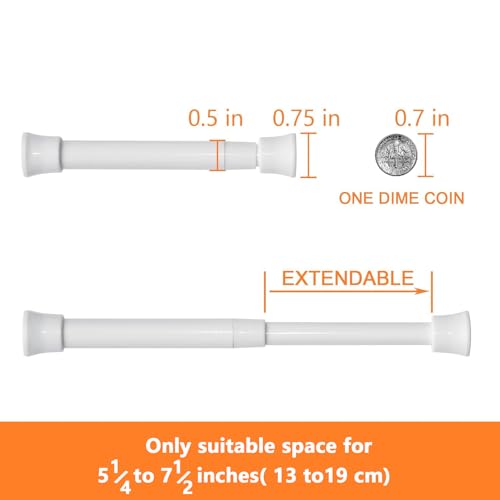 KXLife 2 Pack Smallest Spring Tension Curtain Rod 5.25 to 7.5 Inch Adjustable, Mini Thin Tension Rod No Drill for Narrow Window, Cupboard Dividers, White
