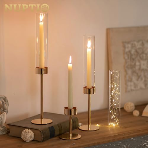 NUPTIO Candle Stick Holder for Wedding, 18 Pcs Tall Hurricane Candle Holder