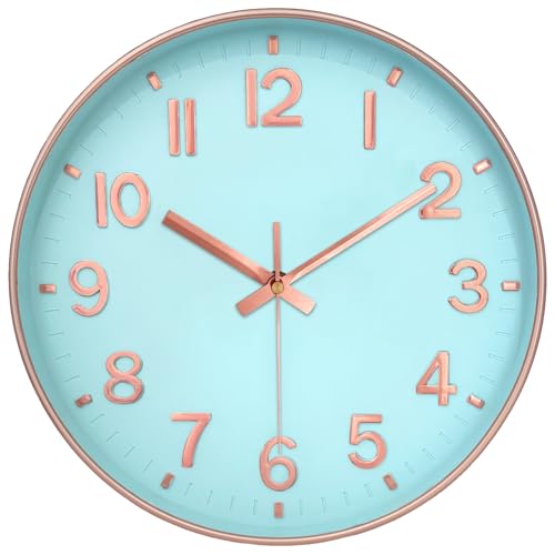 Wall Clock, 8 Inch Wall Clocks Battery Operated, Round Modern Non Ticking Silent Digital Analog Small Wall Clock for Bedroom Living Room Kitchen Office Gym Classroom Outdoor Clocks, Blue