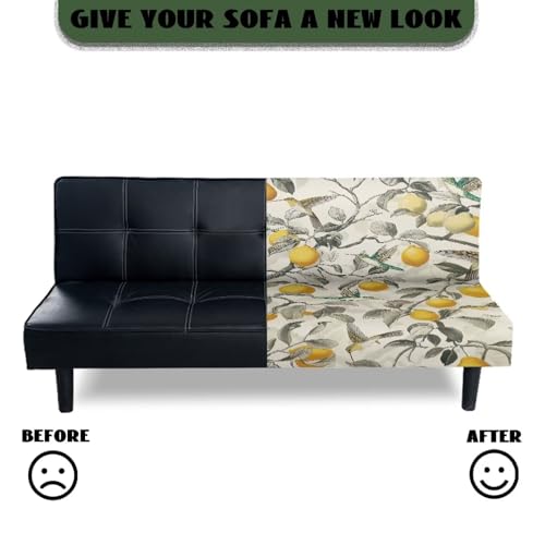 Lemon Bird Futon Covers Slipcover Full Size Stretchable Futon Sofa Cover Soft Washable Couch Slipcover with Elastic Bottom for Indoor