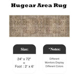 HUGEAR 2x6 Runner Rug Hallway Vintage Brown Machine Washable Retro Floral Low Pile Carpet Vacuumable Distressed Long Throw Rug Bedroom Office Bathroom Kitchen Laundry Non Slip Soft Lightweight