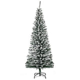 HOMOM 6ft Flocked Christmas Tree, Pencil Artificial Xmas Tree with Faux Snow, Dense Branches, Foldable Metal Base for Indoor Holiday Decor