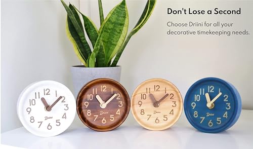 Driini Wooden Analog Desktop Clock – 4.3 in. Decorative Pinewood Clock. 4 Color Bundle