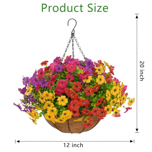 2 Set Artificial Outdoor Flowers with Hanging Basket for Garden Porch Patio Balcony Yard Home Decoration