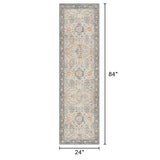 2x7 Hallway Runner Rug Non Slip, Washable Boho Tumble Cream Blue Rug