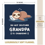 Funny Gifts for Grandpa, Grandpa is Charging Sloth Blanket, Birthday Gifts for Grandpas from Grandkids,Grandpas Gitts for Fathers Day, Soft Sloth Blanket for Grandfather 60" x 50"