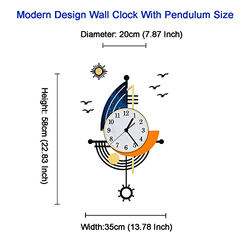 YISILE Modern Wall Clock Battery Operated 23 Inch Large Boat Design Pendulum Wall Clocks for Living Room Decor 3D Silent Clock Wall Decor Sticker Non Ticking for Bedroom Office Home Kitchen Decoration