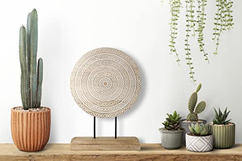 Housewarming Gifts Farmhouse Table Sculpture Home Decor Statue Mandala Carved for Modern Home 10" x 14", Living Room, Fireplace Mantel Shelf, Table and Entryway Decor Stand (Design 1)