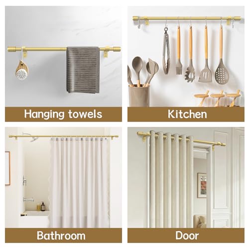 GXOACKJ Curtain Rods for Windows 28 to 48-60 Inches, 5/8 Inch Gold Adjustable Small Curtain Rod Set with Brackets for Bedroom Living Room