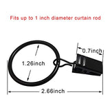 40 Pack Curtain Rings with Clips, Drapery Clips with Rings, Drapes Rings 1.26 in Interior Diameter, Fits up to 1 in Curtain Rod, Black