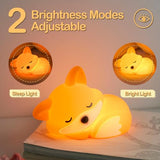 Fox Night Light, LED Squishy Novelty Animal Lamp, Food Grade Silicone, 2 Level Dimmable, Nursery Nightlight for Desk Decor, Funny Gifts Stuff for Boys Girls Baby, White Elephant Gifts