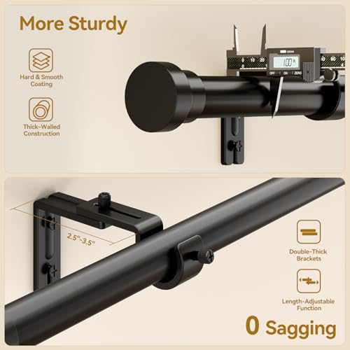 YaFex Curtain Rods 32-144 Inch, Heavy Duty 1 Inch Adjustable Curtain Rod for Windows, Black Extra Long Window Treatment Rods, Modern Design, Easy Installation