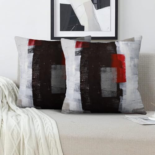Throw Pillow Covers for Couch, 18x18 Inch, Set of 2, Grey Red