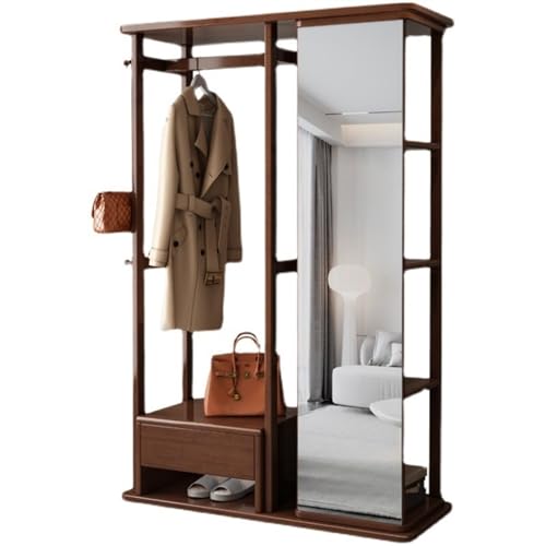 Decorative Full-Length Mirror Solid Wood Dressing Home Bedroom Floor-Standing Clothes Hanger Vertical Fitting with Integrated Coat Rack for Living Room
