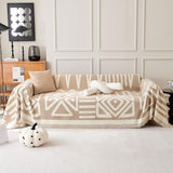 VClife Couch Cover, Boho Tribal Geometric Sofa Cover, Beige-White, 71X118 | Chenille Fabric, Soft Thick, Easy Care, Dog Western Couch Cover for 2 Cushion Couch Sofa, Multi-use Furniture Protector