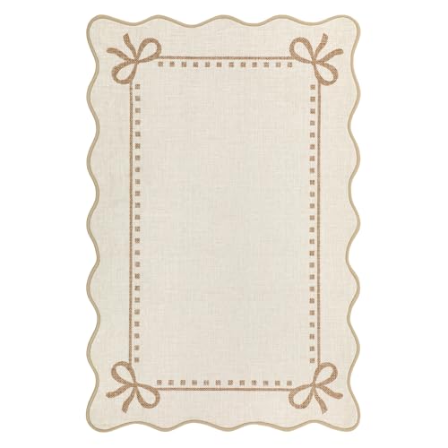 Garvee Scalloped Bow Rug Washable 2x3 Area Rug for Entryway Non-Slip Beige